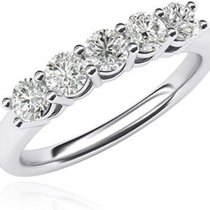 Solid Sterling Silver Eternal Five Stones Anniversary Ring